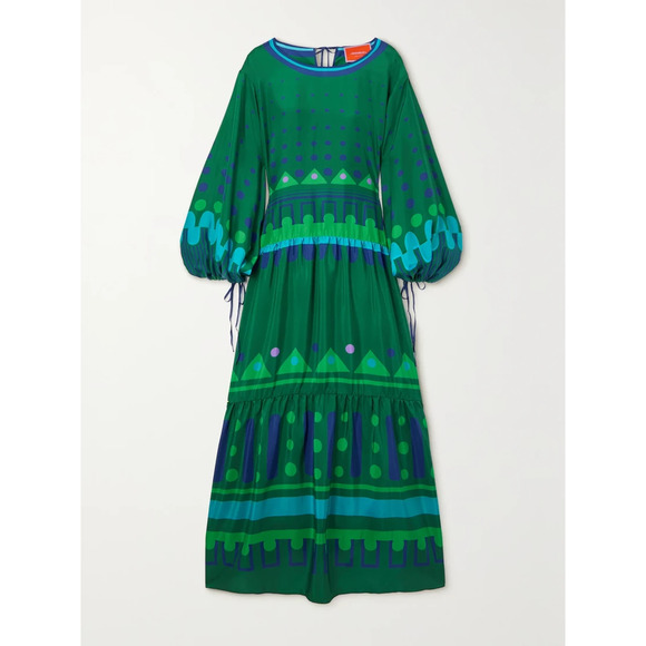 LA DoubleJ Dresses & Skirts - La Doublej 'Vesta' Green Silk Printed Silk-Twill Maxi Dress Size S